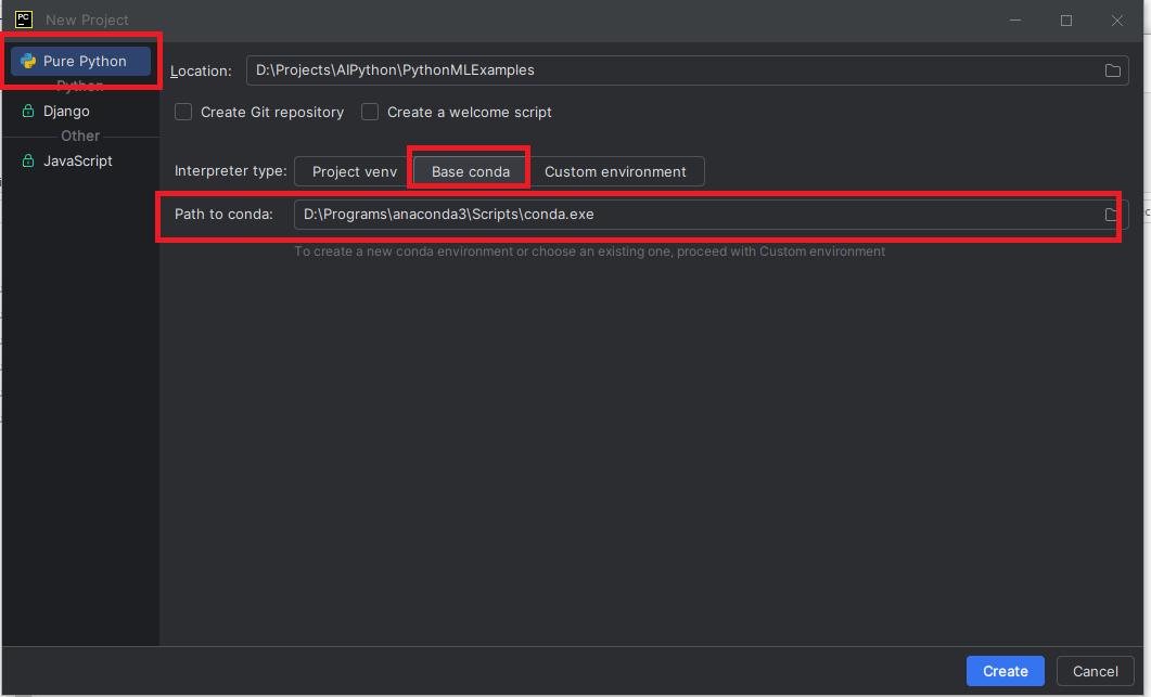 Choix de l'environnement Conda